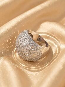 Swarovski 1pc Silver Tone Dome Shape Ring For Women, Fashion Finger Jewelry For Party Wedding Dating And Daily Wear - Silver - View 2