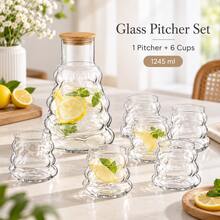Glass Water Pitcher Set 1245ml With 6 Cups, Tree Shape Drinkware Set - Clear - View 1