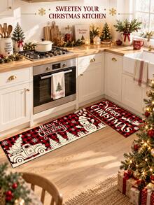 1/2pcs Christmas Kitchen Decor Rugs, Winter Kitchen Mats And Pads, Non-Slip Washable Absorbent Kitchen Accessories Decorative Floor Mat, Christmas Holiday Gift! - Multicolor - View 3