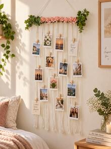 1pc Pink Rose & Green Leaf Photo Wall Hanging Decor, Floral Photo Display Rack, Photo Clip Hanging Display, Creative Photo Wall Decoration, Photo Display Pendant, Photo Storage Display Rack, Clip Photo Wall, Travel Photo Display, Selfie Photo Display, Landscape Photo Display, Memorial Photo Display, Postcard Display, Card Display, Memo Display, Art Image Display - Style a - View 3