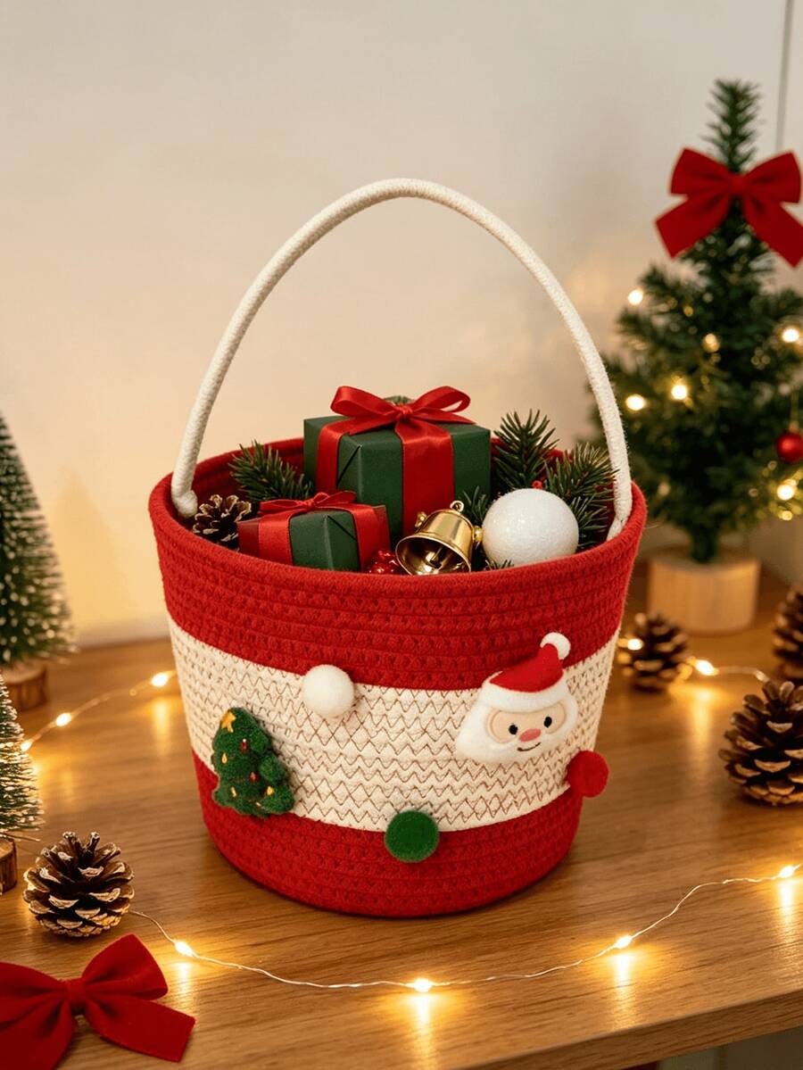 1pc Exquisite Christmas Desktop Storage Basket, Perfect For Christmas Decorations, Christmas Gifts, Home Supplies Storage, Christmas Decor, Home Holiday Decoration, Delicate Holiday Gift - Multicolor - View 1