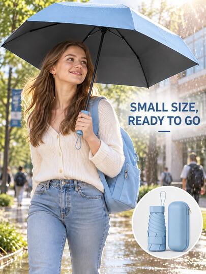 1pc Portable Sun Protection Umbrella, Multiple Styles To Match, Comes With Portable Storage Bag, Lightweight Mini Folding Umbrella, Women's Style, Easy To Store In Handbag, Backpack Or Car, Suitable For Sunny And Rainy Weather, Daily Commute And Travel, Halloween, Thanksgiving, Christmas And New Year