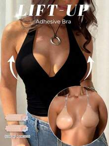 1pc Spaghetti Strap Spoon-Shaped Silicone Breast Pad With Transparent Adjustable Detachable Neck Strap, Self-Adhesive Support Padding, Lightweight Soft Camisole, Sleeveless Dress And Exposed Neckline Daily Wear, Suitable For Adjustable Neckline Invisible Push-Up Bra, Soft Inner Layer For Skin Care, Perfect For Party Dresses And Everyday Wear - Thick style - View 1