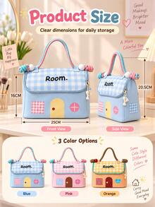 "Dopamine Style" Makeup Bag, Wide Mouth Design, Novel Style, Suitable As A Gift Or Toiletry Bag, House-Shaped Design, Compartmentalized Storage For Toiletries And Cosmetics, Large Capacity, Suitable For Vanity, Bathroom Countertop Or Packing In Luggage - Multicolor - View 9