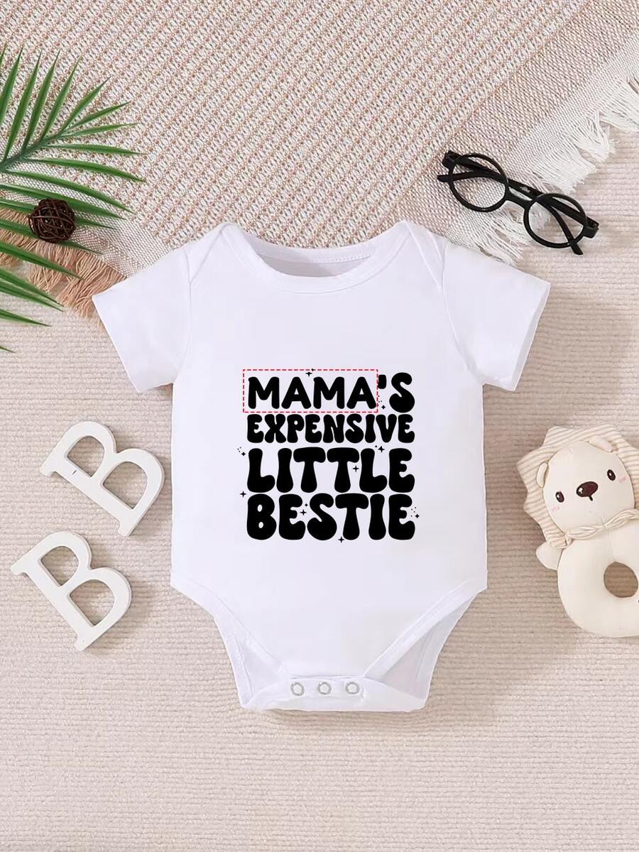 [Custom] Newborn Short Sleeve Romper, Personalized Name DIY, Soft Knit Fabric, Easy Wash & Care, Ideal Choice For New Parents - White - View 1
