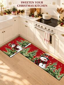 1/2pcs Christmas Kitchen Decor Rugs, Winter Kitchen Mats And Pads, Non-Slip Washable Absorbent Kitchen Accessories Decorative Floor Mat, Christmas Holiday Gift! - Multicolor - View 5