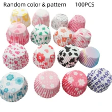 100pcs Random Color & Pattern Cupcake Liners, Oil-Proof Muffin Paper Baking Cups, Disposable Cake Wrappers For Home Baking Party Decor - View 33