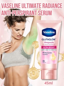 Vaseline 凡士林 Ultimate Radiance 止汗精華液 45ml，輕盈不油膩凝膠質地，含穀胱甘肽、膠原蛋白及維生素 C&E，不殘留衣物，三維除臭系統，亮白修護腋下 - 極致煥亮 - 查看 10