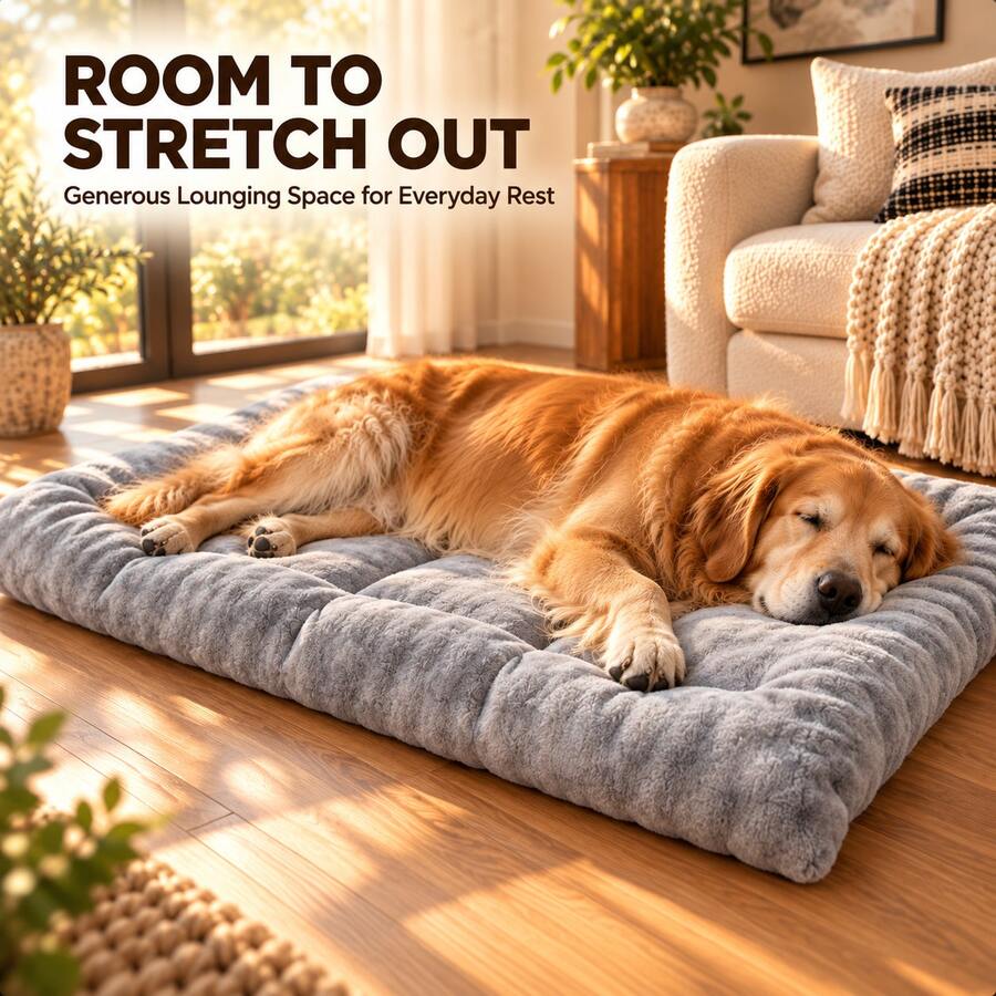 Grey Flannel Pet Sleeping Mat, Padded Edges, Rectangular Cat & Dog Resting Pad, 3 Sizes Available - Grey - View 1