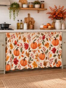 1 buah Tirai Wastafel Dapur Poliester Motif Daun Maple Musim Gugur, Tirai Kabinet Bawah Wastafel dengan Kantong Batang Motif Buah Ek dan Beri, Dekorasi Rumah Pertanian Pedesaan untuk Dapur Panen Thanksgiving - D - View 2