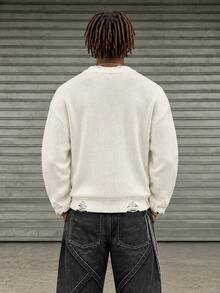 BLACKTOEXIT Men's Crew Neck Sweater Casual Loose American Motorcycle Style Distressed Ripped Knit Pullover Autumn/Winter - Apricot - View 4