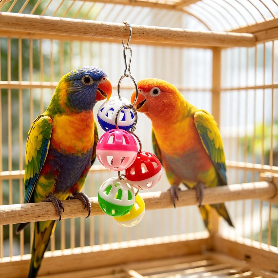 Parrot Bell Toy, Plastic Bell Ball With Hanging Hook, Random Color, Parrot Hamster Small Pet Boredom Relief Sound-Making Beak Grinding Toy, Bird Cage Accessory, Parrot Toy