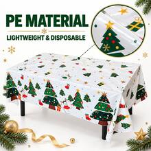 Christmas Tree & Snowman Print PE Disposable Tablecloth, 108 X 54 Inch Rectangular Plastic Table Cover For Holiday Dinner, Christmas Party, Birthday & Home Decor - Multicolor - View 4