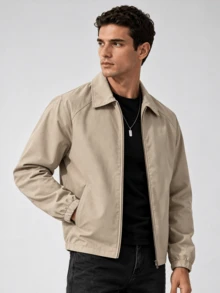 Men's Autumn Thin Fashion Casual Solid Color Coach Jacket, Simple Versatile Stylish Lapel Men's Outerwear - Camel - View 2