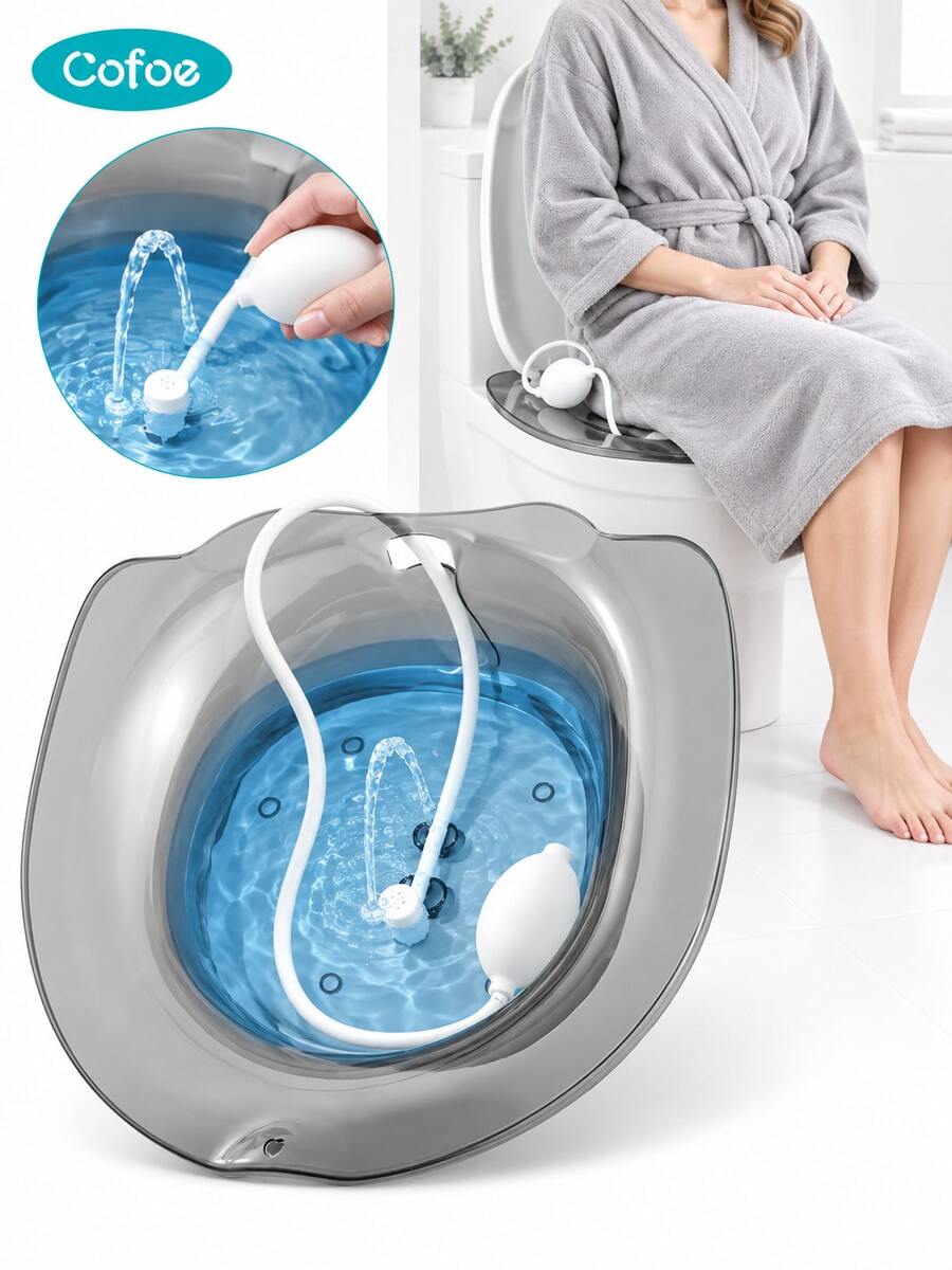 Cofoe Sitz Bath Basin For Toilet With Handheld Squeeze Pump, Personal Cleansing Soaking Basin, Gray - View 1