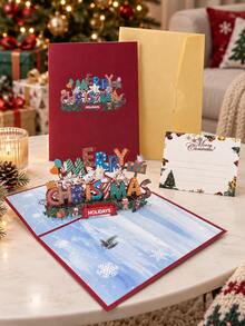 1pc Christmas Pop Up Invitation Card, 3D Festive Holiday Greeting Invite For Family Gatherings, Office Parties, Dinner Celebrations And Gift Giving - Christmas Style - View 6