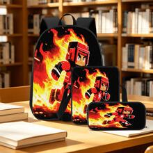 Pixel Art Flame Warrior 2D Print 3 Pieces Backpack Set, Large Capacity Backpack With Crossbody Bag And Pencil Case, Side Elastic Mesh Pocket For Water Bottle, Wide Breathable Adjustable Shoulder Straps, Gaming Pixel Style For Daily Commute, Travel And Casual Storage - Printed Bag - View 7