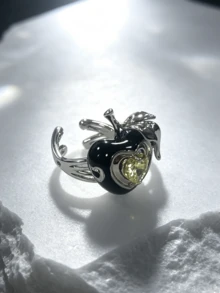 1pc Dark Sweet Cool Y2K Subculture 3D Black Drip Glue Apple Open Ring, Unisex, Halloween Party Dark Fairy Tale Brass Personalized Accessory - SJZ-356 - View 5