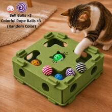 Fun Cat Box - Interactive Felt Cat Puzzle Toy, Durable Scratching & Biting Cat Maze Box, Includes Bell Ball And Colorful Rope Balls (Random Color), Cat Scratch Pad, Cat Scratch Post, Fun Design, Suitable For All Seasons, Ideal Choice For Indoor Cats - View 11