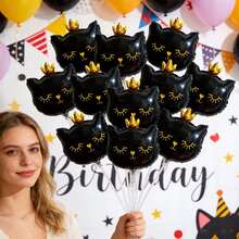 10pcs Mini Cartoon Crown Cat Foil Balloons, Suitable For Birthday Party, Wedding, Bachelor Party Decoration, Children's Birthday Decoration Balloons - View 2