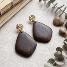 NeeFu WoFu 1pair Retro Wooden Geometric Hollow Oval Earrings, Fashionable Teardrop Shaped Dangle Earrings, Valentine's Day Gift For Women - Wood - View 5