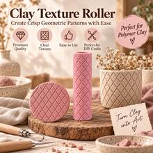 Waffle Texture Clay Roller, 3D Printed PLA Pottery Texture Roller, Suitable For Polymer Clay, Soft Clay, Air Dry Clay, Ceramic Embossing Tool For Pottery, DIY Crafts, Sculpture, Hand Molding, Geometric Pattern Printing Roller, Ceramic Making Supplies For Artists - Pink Waffle - View 5