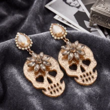 NeeFu WoFu 1 Pair Halloween Skull Earrings For Women, Black Rhinestone Water Drop Skull Dangle Earrings, Hip Hop Sexy Charm Drop Earrings, Festival Gift - Skeleton - View 6