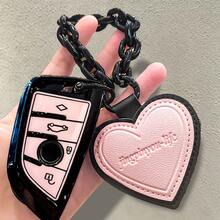 Suitable For BMW Car Key Case YK2 Pink & Black With Cute Cat Paw Key Strap, Black & Pink Pendant Keychain, Key Shell Protective Cover, Compatible With BMW 2/3/5/6/7 Series, X1 X2 X3 X5 X6 - Durable Design, Convenient Key Bag, Perfect For BMW Enthusiasts, Holiday Gift - Pink and Black - View 8
