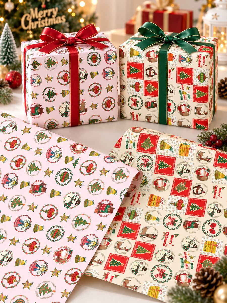 6pcs Cartoon Christmas Santa & Snowman Wrapping Paper 19.69inch*27.56inch,2‑Design Set,For Gift Wrapping,Bouquet Wrapping,Book Or Notebook Cover Wrapping,Christmas Holiday Decoration - 6 - View 1