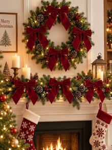 12/24pcs Christmas Velvet Bow Ornaments, Burgundy Long Tail Ribbon Bows For Christmas Tree, Wreath, Garland, Gifts & Holiday Party Decorations - Bow - View 1