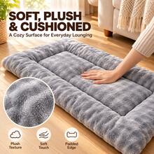 Grey Flannel Pet Sleeping Mat, Padded Edges, Rectangular Cat & Dog Resting Pad, 3 Sizes Available - Grey - View 7