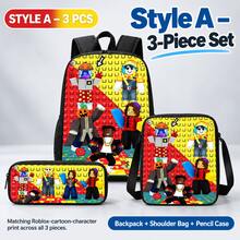 Roblox New 3PCS Anime Combination Backpack Set Including Backpack, Crossbody Bag, Pencil Case, Adjustable Shoulder Straps, Zipper Design, Unisex, Suitable For School, Travel, Camping, Ideal Gift For Christmas, Birthday, Back To School Season - Roblo Boy Backpack B - View 4