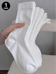 10 Pairs Women's Solid Color Wide Opening Comfortable Minimalist Maternity Socks, Moisture-Wicking Calf Socks 1/3/5/20/30 Pairs - White - View 6