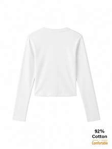 92% Cotton White Long Sleeve T-Shirt Women Versatile Crop Top Sexy Stylish Beautiful Inner Layer Base Layer - White - View 8