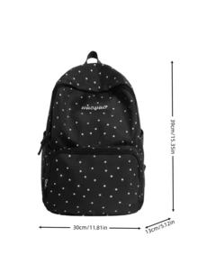 Ransel Remaja Motif Polkadot Hitam, Ransel Nilon Ringan Multi-Kompartemen dengan Logo Titik Putih & Huruf untuk Sekolah, Cocok untuk Penggunaan Sehari-hari - MultiWarna - View 2
