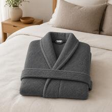 Albornoz de Algodón 90% para Pareja, Bata de Baño Absorbente con Cuello Chal, Bolsillos Grandes y Cinturón Ajustable, Colores Blanco/Crema/Gris Claro/Gris Oscuro/Azul Marino, Tallas S-XXL - Gris Oscuro - Ver 14