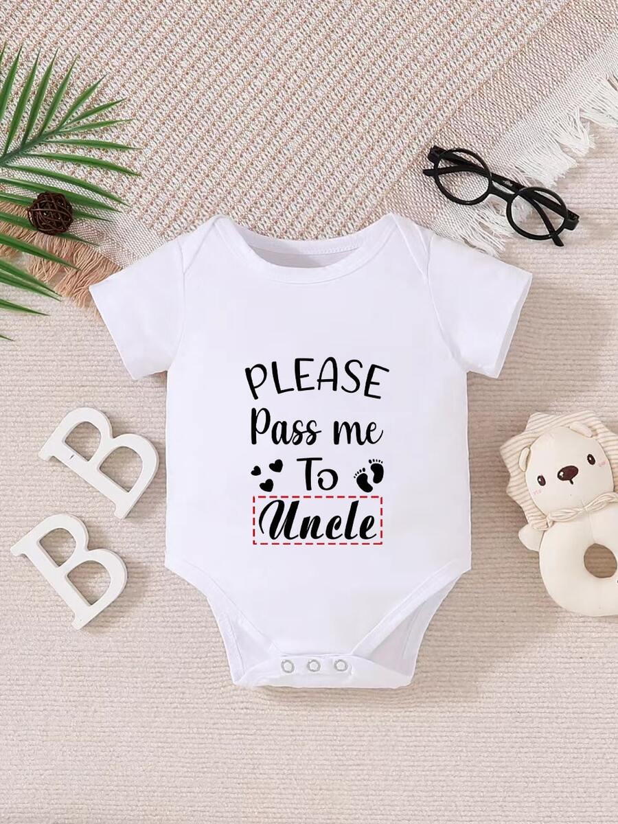 [Custom] Baby Short Sleeve Romper, Unisex For Baby Boys And Girls, Support Personalized Custom Name Printing. Comfortable Round Neck Design, Cute Interactive Prints, Casual All-Match Jumpsuit For Infants, Durable And Easy Care, Machine Washable And Dry Cleanable - White - View 1