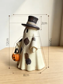 1pc Vintage Patchwork Ghost Resin Ornaments Cute Ghost Figures With Floral Bow And Top Hat Pumpkin Bucket Halloween Rustic Home Table Decor - Patch Ghost - View 10