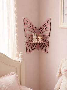 1pc Pink Butterfly Pattern Fresh Hollow Wall Shelf, Assembly Required, Spring Garden Pastoral Home Style, Symmetrical Butterfly Wing Outline, Multi-Layer Hollow Texture Detail, Semi-Circle Single-Layer Display Tray 3D Hanging Design, Suitable For Aromatherapy Small Decor, Mini Flower Pots, Collectibles, Photos, Jewelry And Holiday Decorations, Utilizing Vertical Wall Space For Decoration, Display And Storage, Suitable For Living Room, Bedroom, Entryway, Vanity - Pink B - View 7