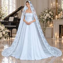 1pc Elegant Vintage Lace Bridal Veil With Metal Comb, Perfect For Vienna Cathedral & Church Weddings - Multicolor - - View 2