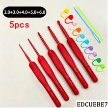 EDCUEBE7 1/3/5/9PCS Set Kait Rajut Pegangan Lembut, Set Kait Rajut Ergonomis 2-6mm, Kait Rajut Aluminium Sentuhan Lembut Merah, Cocok Untuk Pemula/Profesional, Perlengkapan Merajut dan Merenda yang Indah (Warna Aksesori Acak) - Jarum rajut berwarna merah terang - View 12