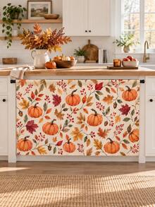 1 buah Tirai Wastafel Dapur Poliester Motif Daun Maple Musim Gugur, Tirai Kabinet Bawah Wastafel dengan Kantong Batang Motif Buah Ek dan Beri, Dekorasi Rumah Pertanian Pedesaan untuk Dapur Panen Thanksgiving - D - View 3