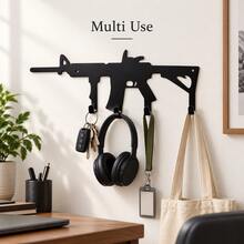 Creative Metal Wall Hook Rack, Unique Shaped Entryway Storage Rack, Space-Saving Key Holder, Suitable For Home Decor, Keys, Hats, Bags And More - Black - View 6