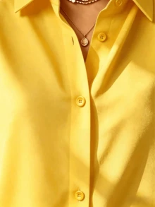 Blusa Casual De Moda Para Mujer Sólido Camisa - Amarillo - Ver 6