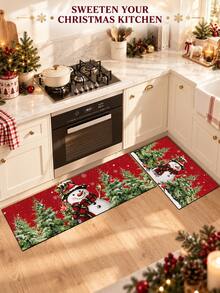 1/2pcs Christmas Kitchen Decor Rugs, Winter Kitchen Mats And Pads, Non-Slip Washable Absorbent Kitchen Accessories Decorative Floor Mat, Christmas Holiday Gift! - Multicolor - View 3