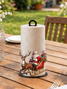 Acrylic Tabletop Vertical Paper Towel Holder With Reindeer Sleigh And Santa Claus Pattern (2D Flat), 2D Printed Design, Kitchen Paper Towel Rack, Home Party Decoration And Storage, Lightweight And Affordable, Paper Towels Not Included, Suitable For Kitchen, Bathroom, Toilet, Dining Room, Living Room, Bedroom, Christmas Holiday Kitchen Desktop Paper Towel Storage Holder, Creative Holiday Home Decor - Multicolor - View 5