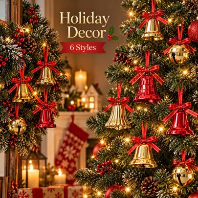 Christmas Decorative Bells Hanging Ornaments, Tree Door Wreath Decor, 6 Styles Available