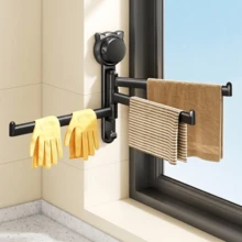 1PC Rotating Towel Rack, Suction Cup No Drill Towel Hanging Holder, Towel Bar 180° Rotatable Multi-Rod Rustproof Dishcloth Draining Rack Bathroom - Multicolor - View 13