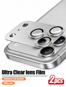 CASECOPS 2pcs Rhinestone Metal Armor Camera Lens Protector, Ultra HD Image Quality, Anti-Fall Anti-Scratch, Anti-Fingerprint, Compatible With IPhone 18 Pro Max/18 Pro/17 Pro Max/17 Pro, 9D Hardness Tempered Glass Film, Quick Installation, Dust-Proof Design, Suitable For Phone Cases And Accessories - Silver - Silver - View 1