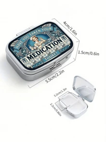 Vintage Nurse Print Pill Box, Mini Portable Metal Pill Case, Multi Compartment Medicine Vitamin Storage Organizer, Travel Pocket Pill Holder - Multicolor - View 10